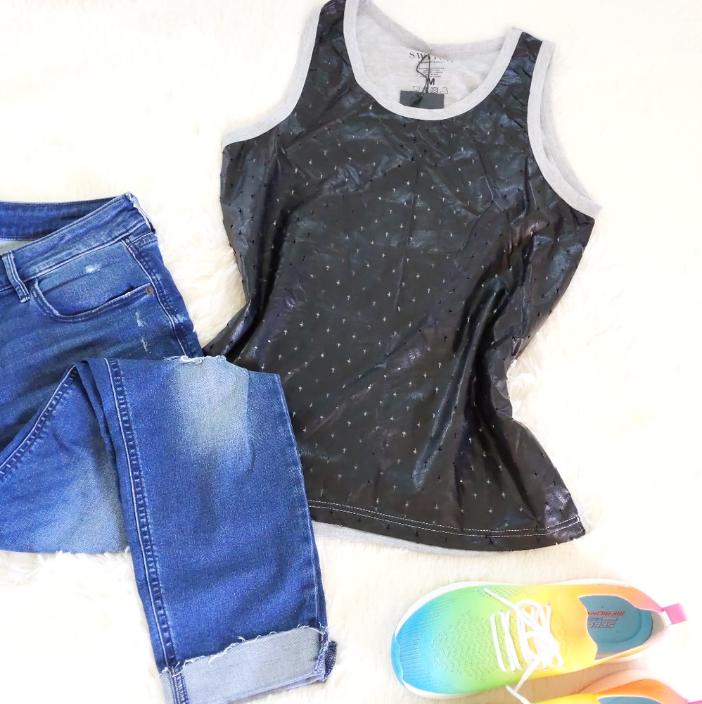 Rock tank top Cruces vegan leather cotton size M